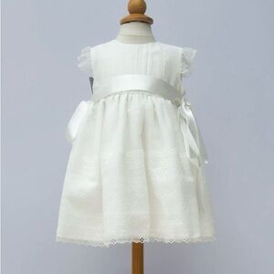 Elegant White Dress with Satin Ribbon - FLOWER GIRl